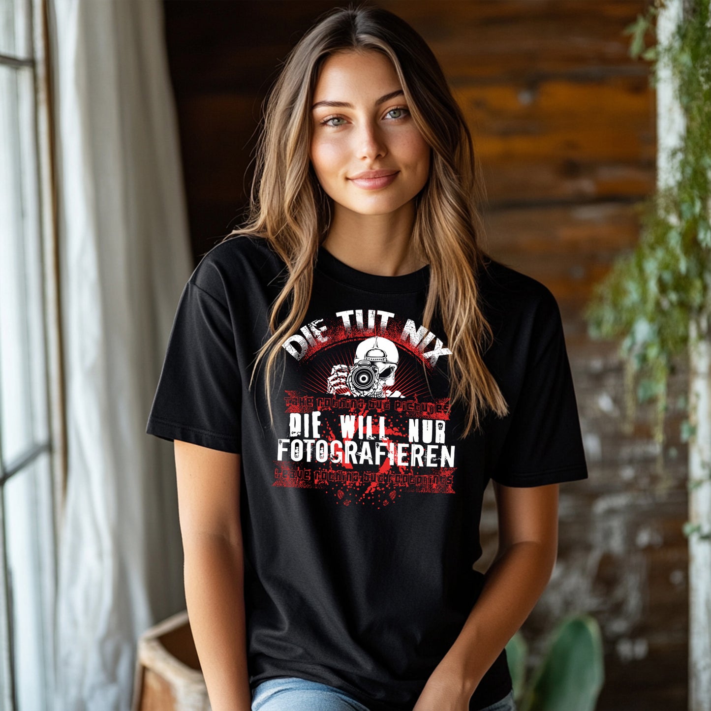 Die tut nix – die will nur fotografieren T-Shirt Damen Urbex Shirt Urban Explorer Motiv Lost Places Codex Geschenk für Fotografen