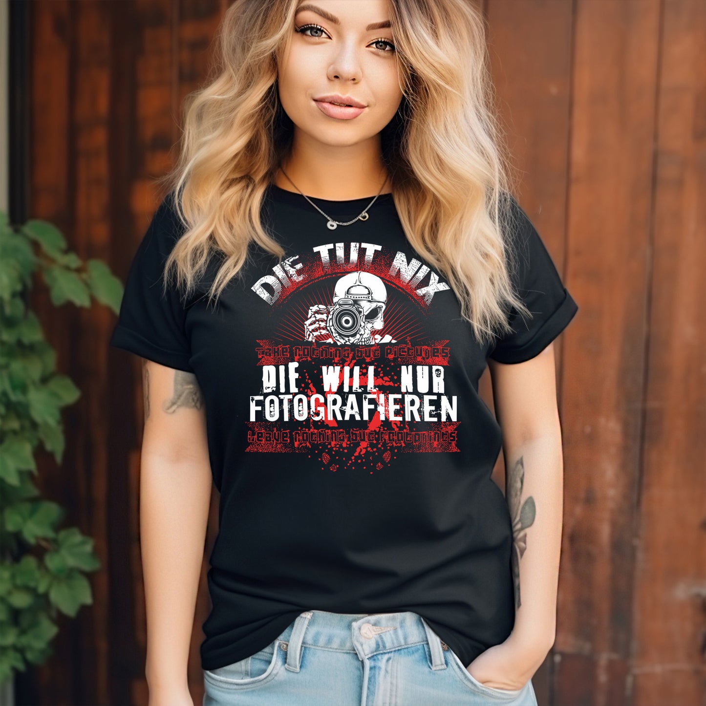 Die tut nix – die will nur fotografieren T-Shirt Damen Urbex Shirt Urban Explorer Motiv Lost Places Codex Geschenk für Fotografen