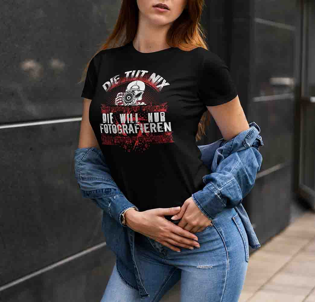 Die tut nix – die will nur fotografieren T-Shirt Damen Urbex Shirt Urban Explorer Motiv Lost Places Codex Geschenk für Fotografen