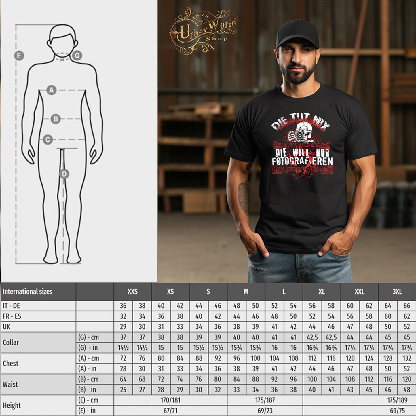 Urbex T-Shirt „Der tut nix – der will nur fotografieren“ | Lost Place Shirt für Fotografen | Schwarz XS–3XL